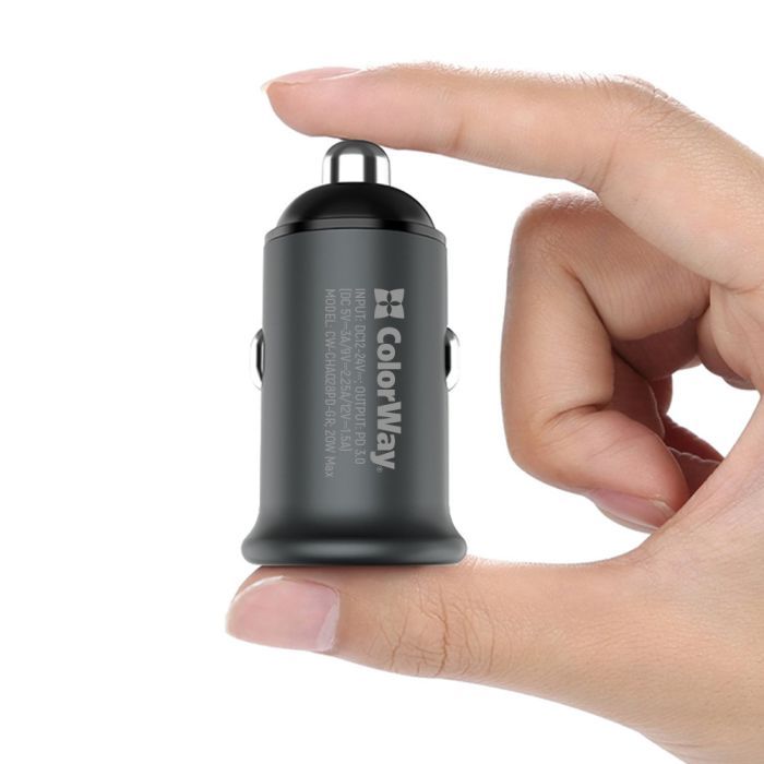 Зарядное устройство ColorWay 1USB Car ( PD USB Type-C (20W) Gray (CW-CHA028PD-GR) изображение 6