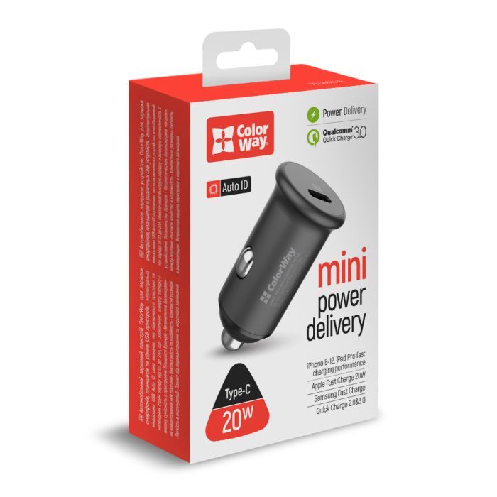 Зарядное устройство ColorWay 1USB Car ( PD USB Type-C (20W) Gray (CW-CHA028PD-GR) изображение 7