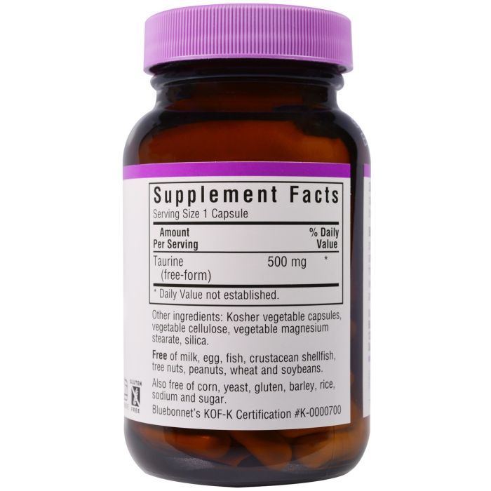Амінокислота Bluebonnet Nutrition Таурин 500 мг, 50 гелевих капсул (BLB0084) зображення 2