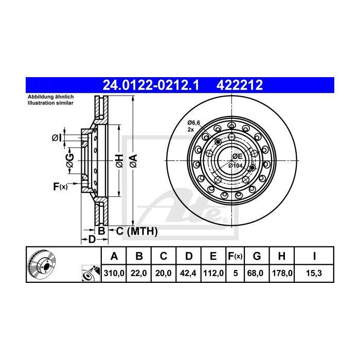 Гальмівний диск ATE 24-0122-0212-1-02 зображення 3