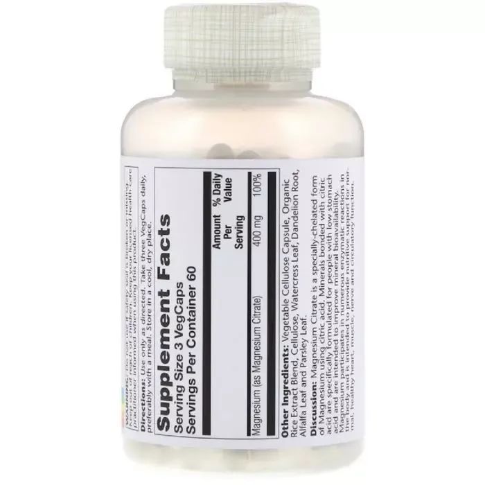 Минералы Solaray Цитрат Магния, 400 Мг, Magnesium Citrate, Solaray 180 Капсул (SOR-37402) изображение 2