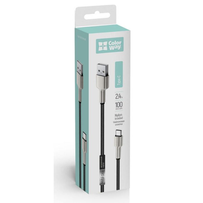 Дата кабель USB 2.0 AM to USB-C 1.0m head metal black ColorWay (CW-CBUC046-BK) зображення 6