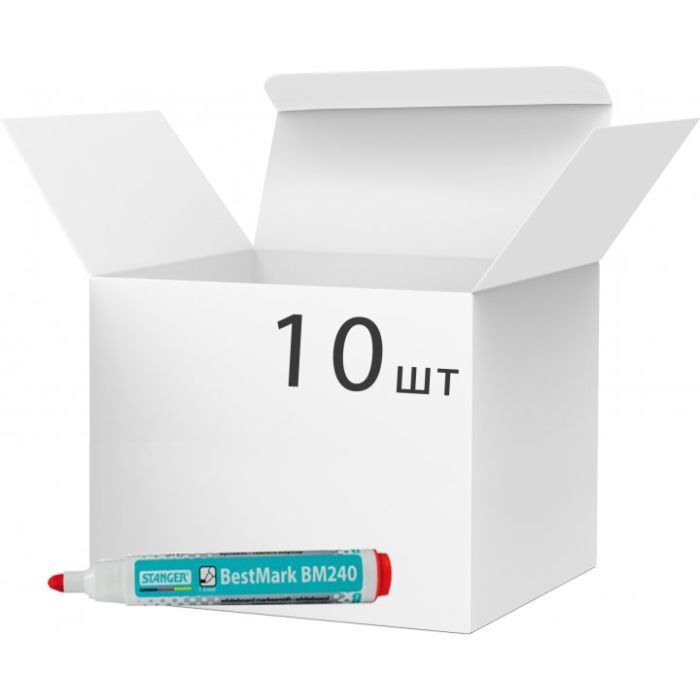 Маркер Stanger для сухостираемых досок, 1-3 мм красный 10 шт (MARKER-BOA-STM240R10)
