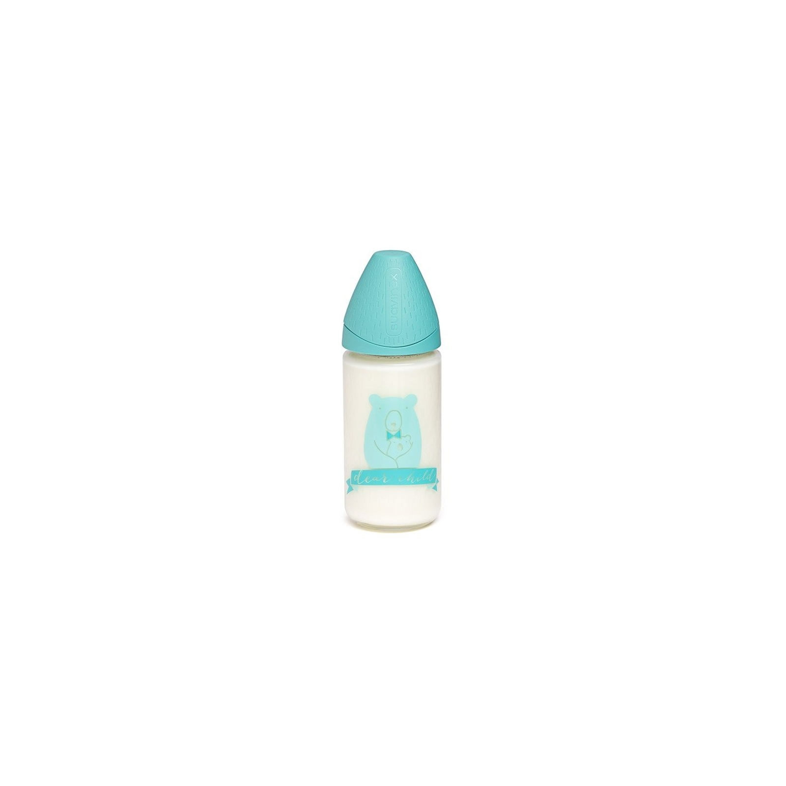Бутылочка для кормления Suavinex Смысл жизни, 240 мл, стеклянная, бирюзовая с чехлом (303004)