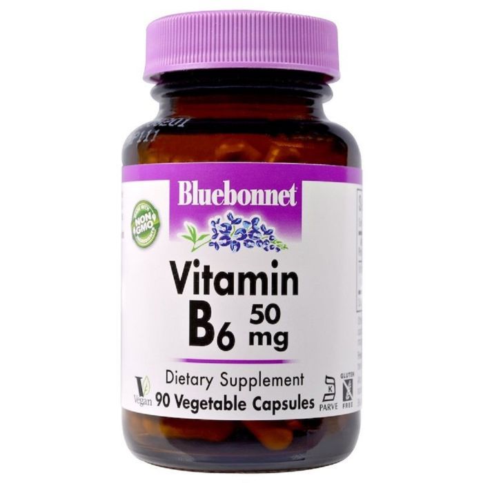Витамин Bluebonnet Nutrition Витамин B6 50 мг, Vitamin B6, 90 вегетарианских капсул (BLB0428)