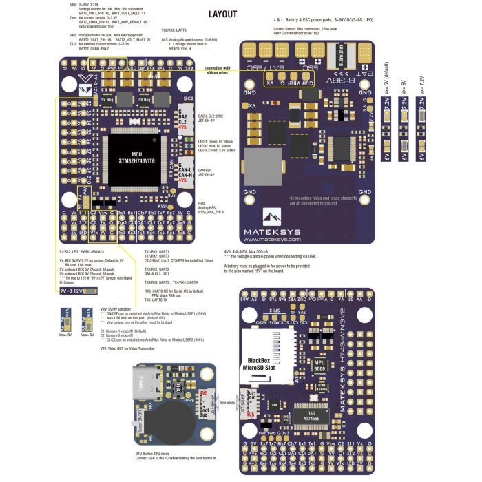 Полетный контроллер (FC) MATEKSYS H743-WING V3 (H743-WING-V3/HP024.0084-V3) изображение 2