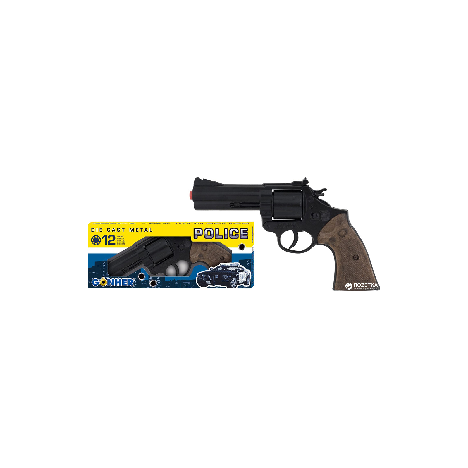 Игрушечное оружие Gonher Револьвер 12-зарядный черный, в коробке (127/6) изображение 2