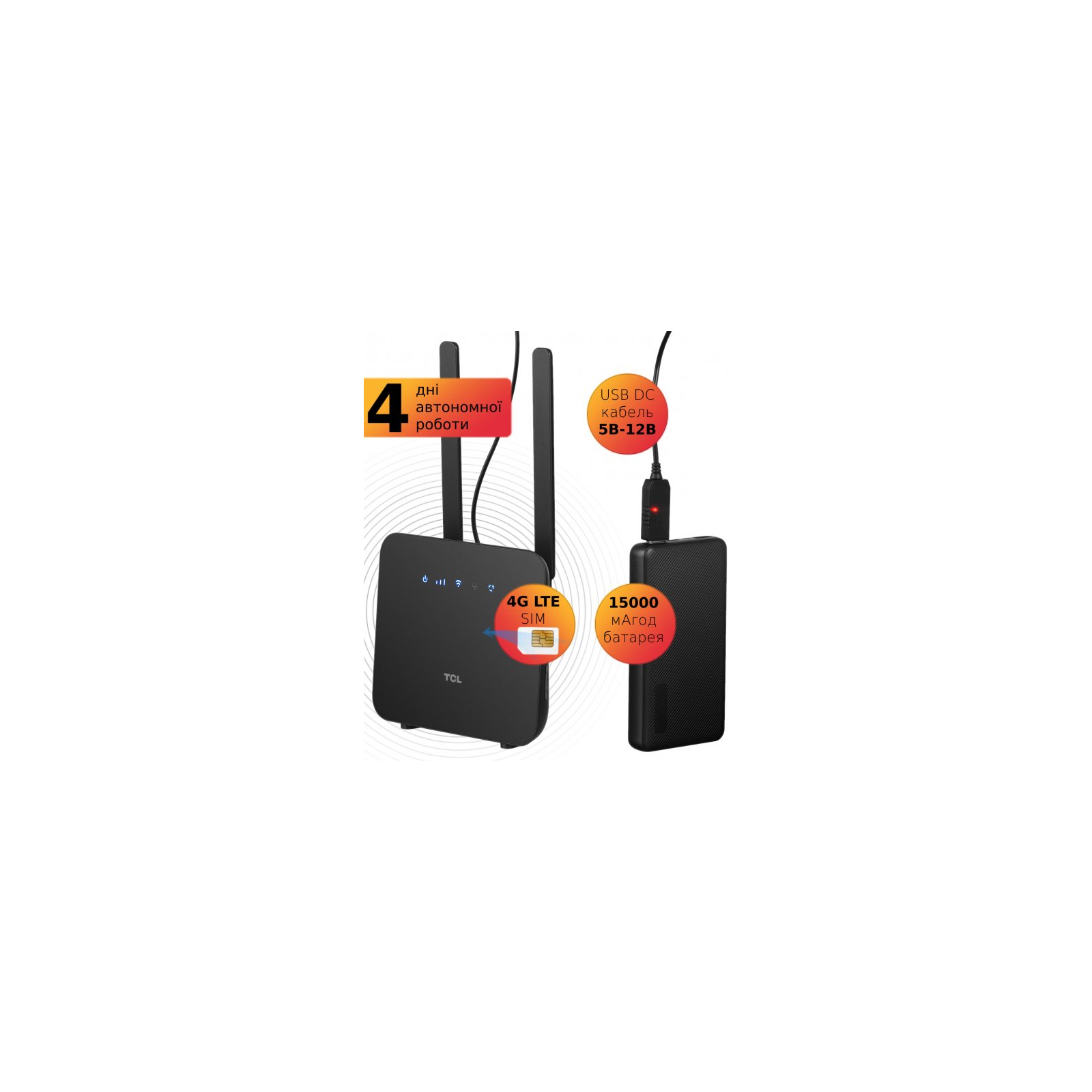 Маршрутизатор TCL LINKHUB 4G LTE Wi-Fi (HH42CV2)+Powerbank 15000мАгод+USB кабе (688130251228) изображение 11