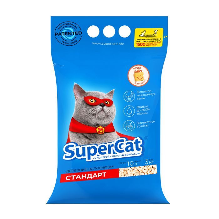 Наповнювач для туалету Super Cat Стандарт Деревний вбирний 3 кг (10 л) (3550)