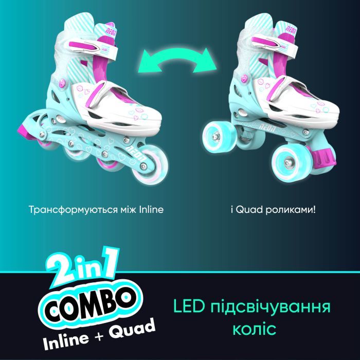 Роликові ковзани Neon Сombo Turquoise розмір 34-37 (NT10T4) зображення 5