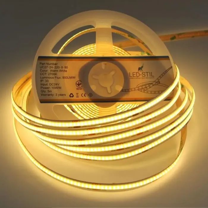 Світлодіодна стрічка LED-STIL 2700K 10 Вт/м COB 320 діодів IP33 24 Вольта 850 lm тепле світло (UC27-24-320-8-90) зображення 2
