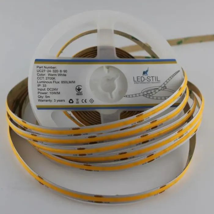 Світлодіодна стрічка LED-STIL 2700K 10 Вт/м COB 320 діодів IP33 24 Вольта 850 lm тепле світло (UC27-24-320-8-90) зображення 3