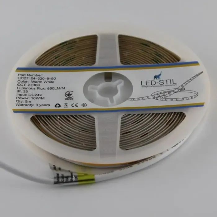 Світлодіодна стрічка LED-STIL 2700K 10 Вт/м COB 320 діодів IP33 24 Вольта 850 lm тепле світло (UC27-24-320-8-90) зображення 5