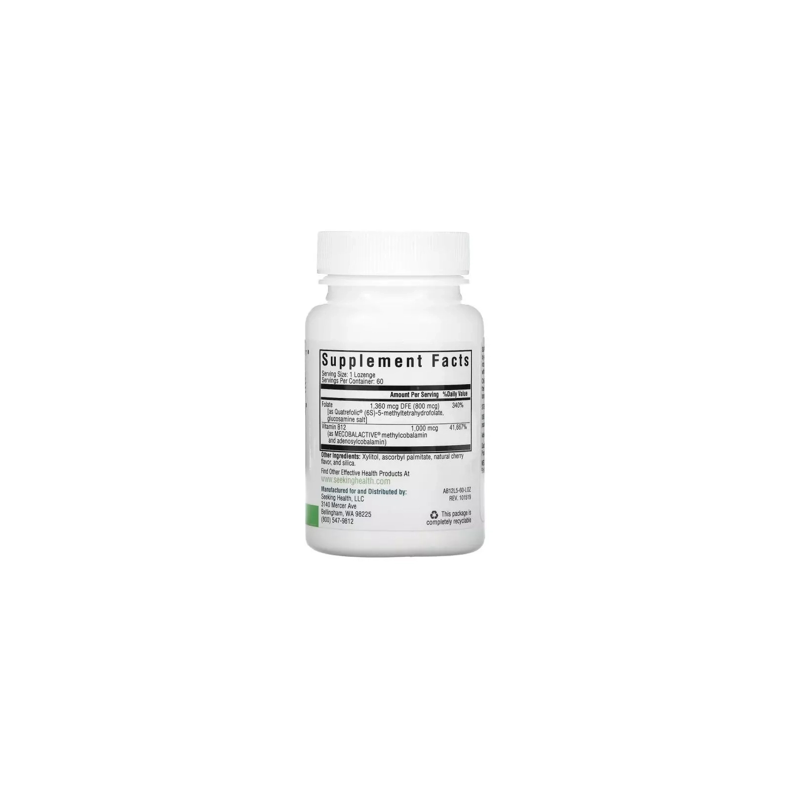 Витаминно-минеральный комплекс Seeking Health Витамин B12 с L-5-MTHF, вкус вишни, Active B12 With L-5-MTHF, 60 жеватель (SKH-52006) изображение 2