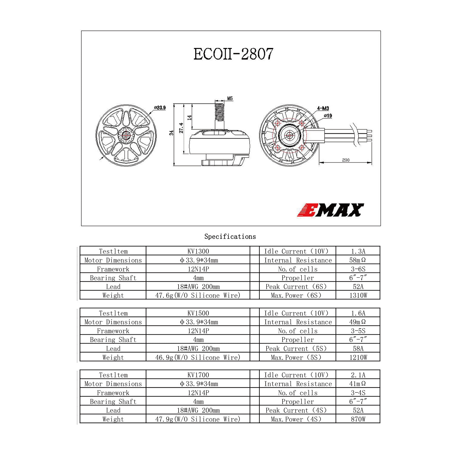 Двигатель для дрона Emax ECO II 2807 1500KV (0101096023) изображение 5