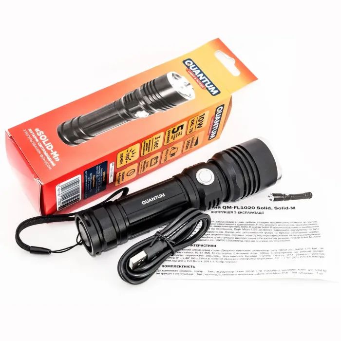Ліхтар Quantum Solid-M 10W LED з USB + Li-ion18650/2600mAh box (QM-FL1020-18650/2600-CB) зображення 10