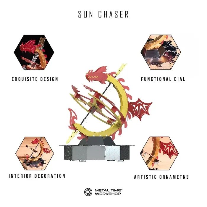 Конструктор Metal Time Коллекционная модель Sun Chaser Dragon Stand Clock Солнечные часы (MT025) изображение 4