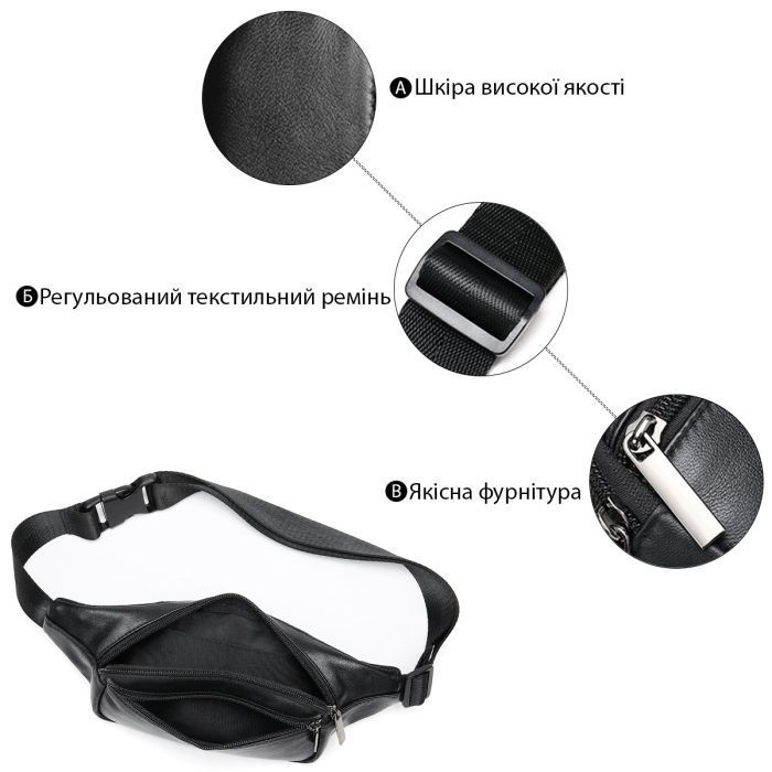 Сумка Vintage Бананка из кожи Черная (14999) изображение 4