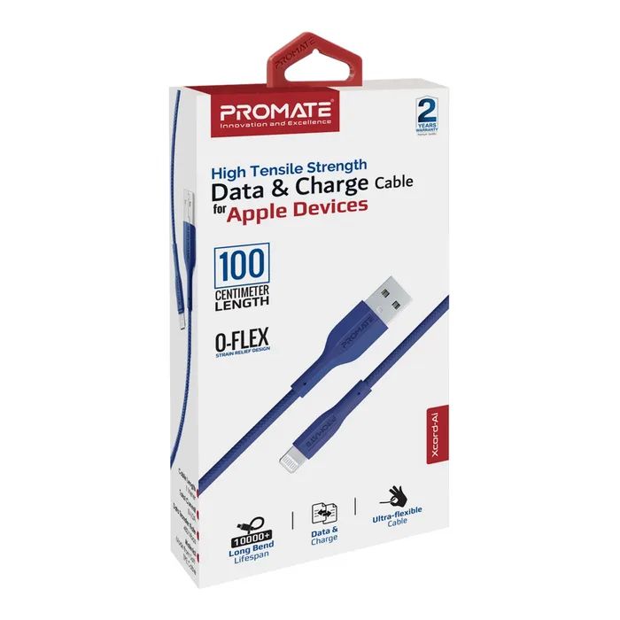 Дата кабель USB 2.0 AM to Lightning 1.0m navy Promate (xcord-ai.navy) изображение 2