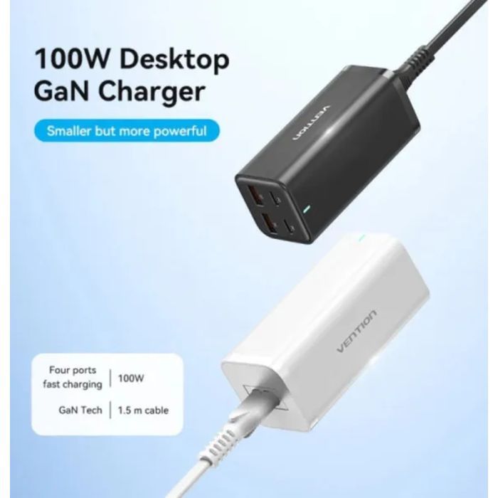 Зарядний пристрій Vention 4xUSB 100W (2xUSB-C+2xUSB-A) PD3.0/QC 3.0/GaN White (FBSWG-EU) зображення 2