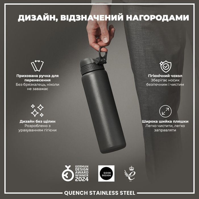 Пляшка для води ION8 OneTouch Stainless Steel 1200 мл Grey (I8SS1000GRY) зображення 4
