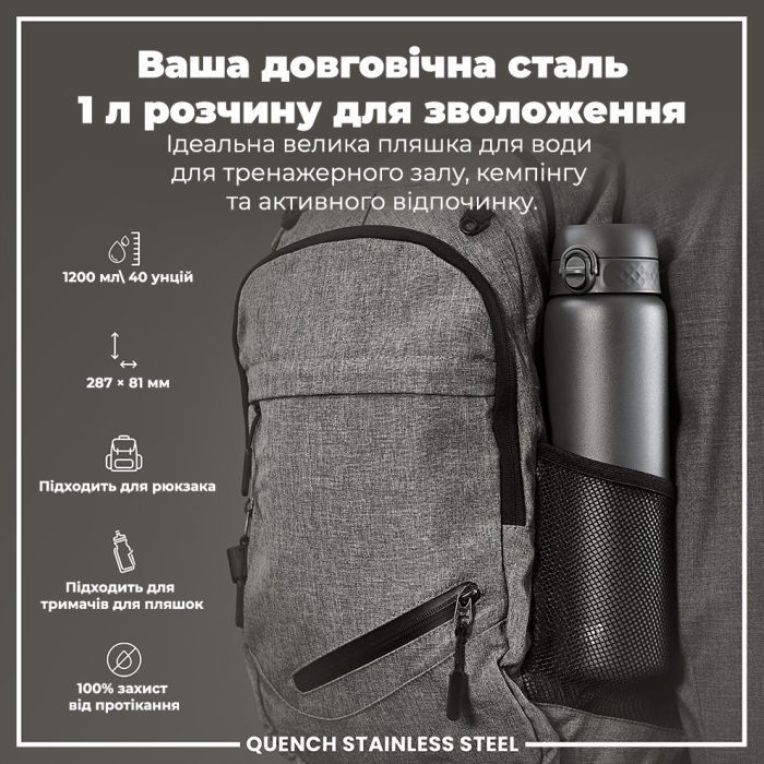 Пляшка для води ION8 OneTouch Stainless Steel 1200 мл Grey (I8SS1000GRY) зображення 5