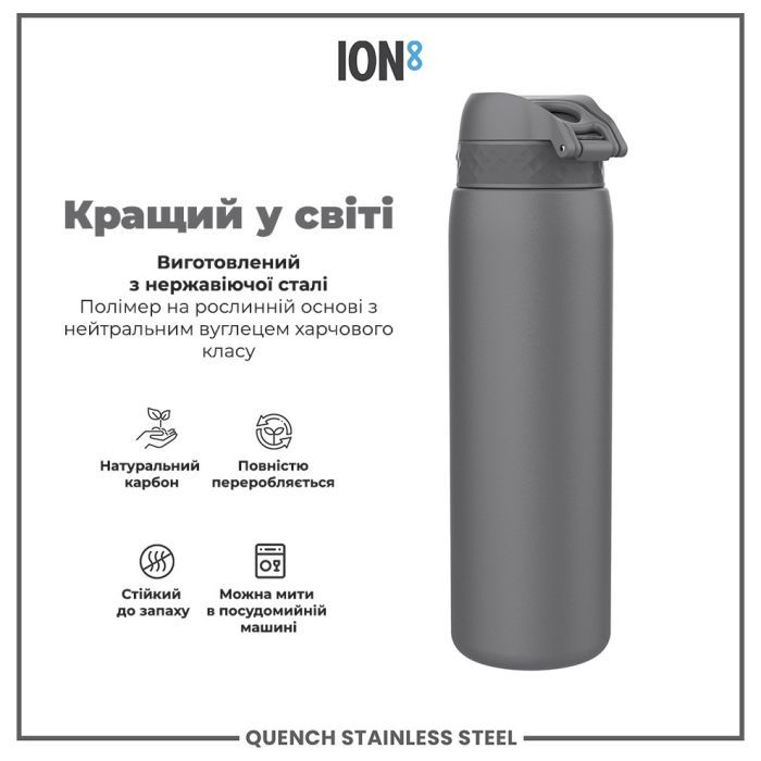 Пляшка для води ION8 OneTouch Stainless Steel 1200 мл Grey (I8SS1000GRY) зображення 6