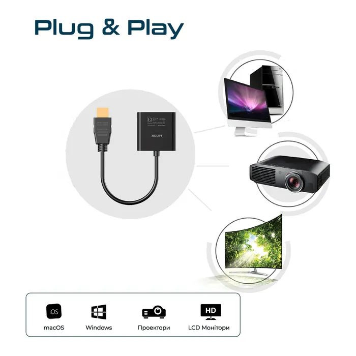 Переходник HDMI to VGA black Promate (prolink-h2v.black) изображение 7