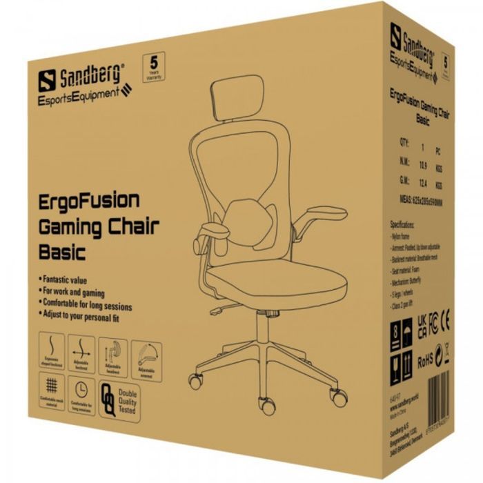 Кресло игровое Sandberg ErgoFusion Gaming Chair Basic Black (640-97) изображение 6