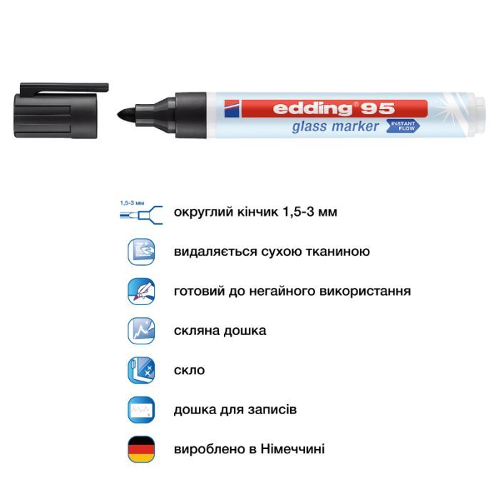 Маркер Edding Glass e-95 1,5-3 мм круглый оранжевый (e-95/06) изображение 4