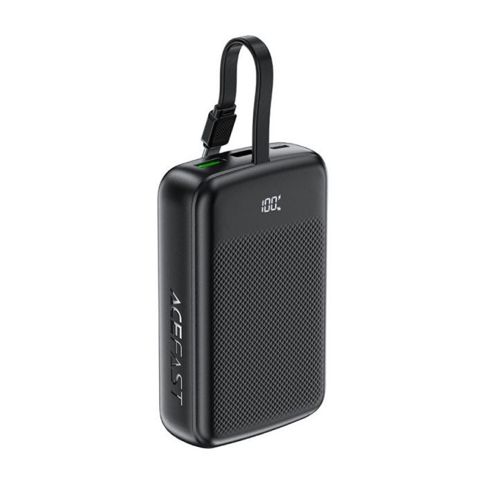 Батарея універсальна Acefast 20000mAh 22,5W PD, QC/3.0 USB-A+USB-C In/Out,build-in cable M14 Black (6974316283966)