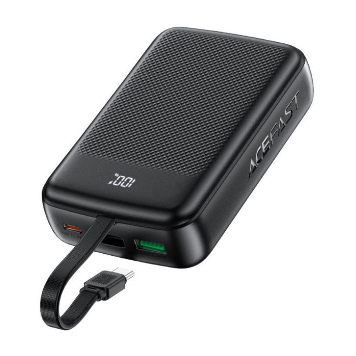 Батарея універсальна Acefast 20000mAh 22,5W PD, QC/3.0 USB-A+USB-C In/Out,build-in cable M14 Black (6974316283966) зображення 4