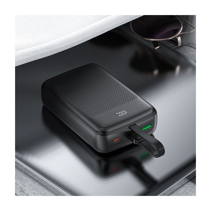 Батарея універсальна Acefast 20000mAh 22,5W PD, QC/3.0 USB-A+USB-C In/Out,build-in cable M14 Black (6974316283966) зображення 6