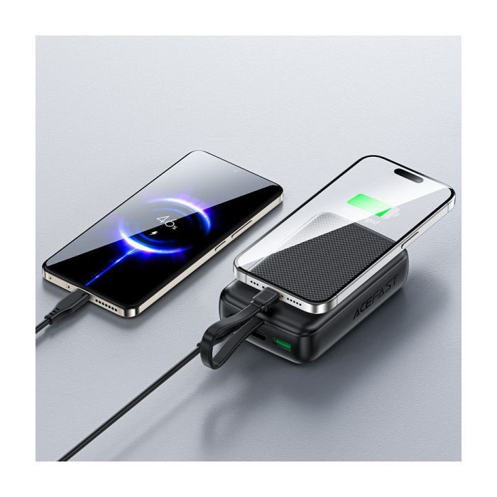 Батарея універсальна Acefast 20000mAh 22,5W PD, QC/3.0 USB-A+USB-C In/Out,build-in cable M14 Black (6974316283966) зображення 7