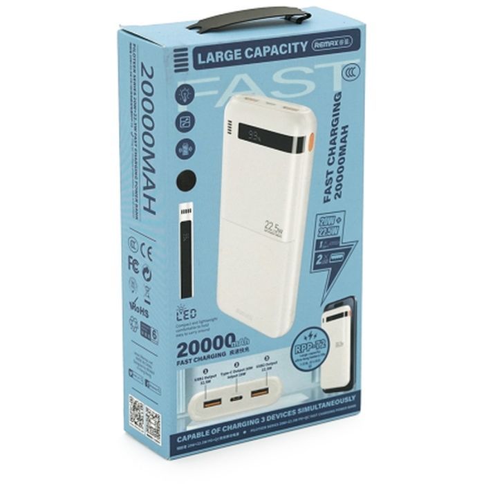 Батарея універсальна Remax 20000mAh, PD/20W, QC/22.5W, Black/White (RPP-72) зображення 3