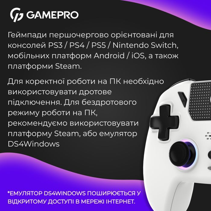 Геймпад GamePro GPS20B 2.4G/BT 5.1/USB (Switch/PC/PS/iOS/Android) RGB Black (GPS20B) изображение 11