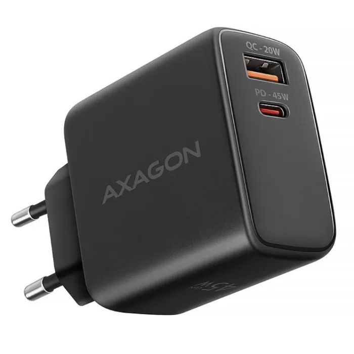 Зарядний пристрій AXAGON 1xUSB QC4.0 + 1xUSB-C PD45W PPS black (ACU-PQ45)