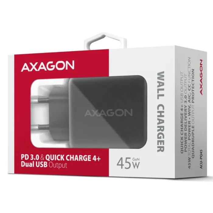 Зарядний пристрій AXAGON 1xUSB QC4.0 + 1xUSB-C PD45W PPS black (ACU-PQ45) зображення 2