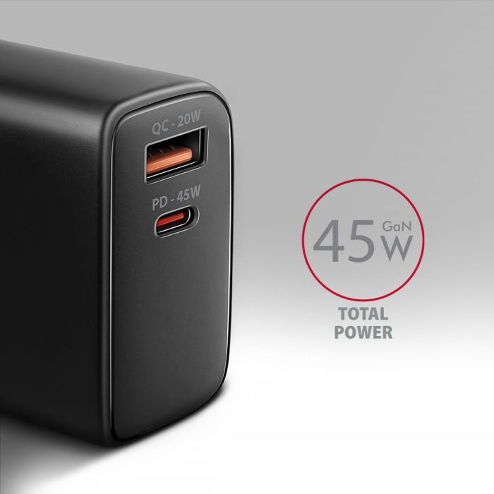 Зарядний пристрій AXAGON 1xUSB QC4.0 + 1xUSB-C PD45W PPS black (ACU-PQ45) зображення 3