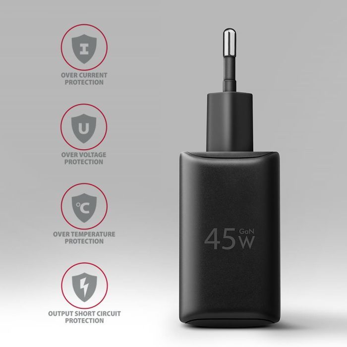 Зарядний пристрій AXAGON 1xUSB QC4.0 + 1xUSB-C PD45W PPS black (ACU-PQ45) зображення 6