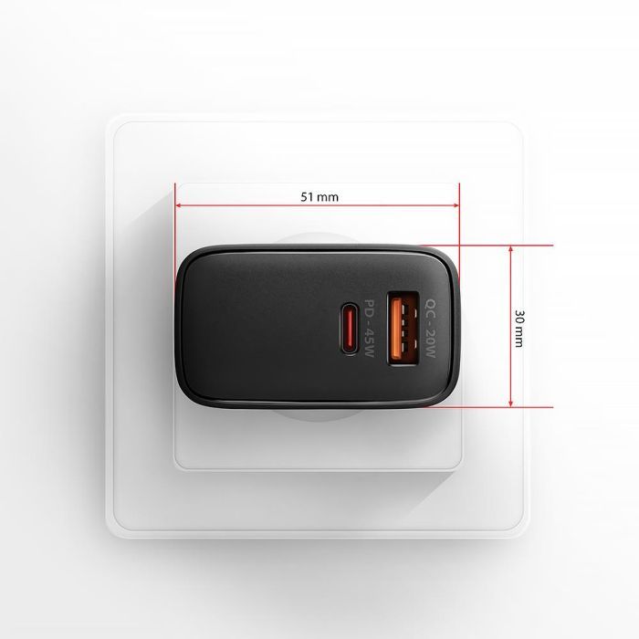 Зарядний пристрій AXAGON 1xUSB QC4.0 + 1xUSB-C PD45W PPS black (ACU-PQ45) зображення 9