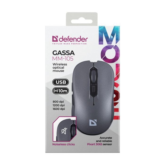 Мишка Defender Gassa MM-105 Wireless Silent Grey (52104) зображення 4
