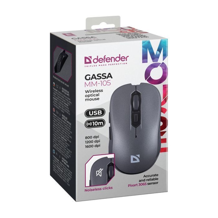 Мишка Defender Gassa MM-105 Wireless Silent Grey (52104) зображення 5