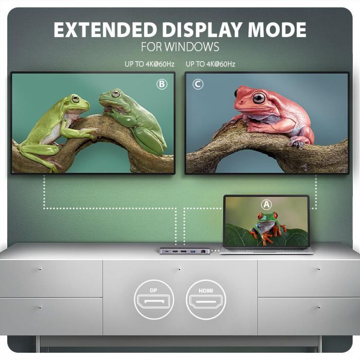 Концентратор AXAGON USB-C 12-in-1 HDMI + DisplayPort + RJ45 1000Mbps + PD100W aluminum gray (HMC-12GM2) изображение 10