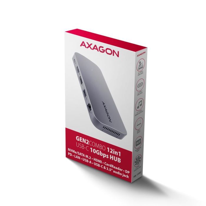 Концентратор AXAGON USB-C 12-in-1 HDMI + DisplayPort + RJ45 1000Mbps + PD100W aluminum gray (HMC-12GM2) изображение 2