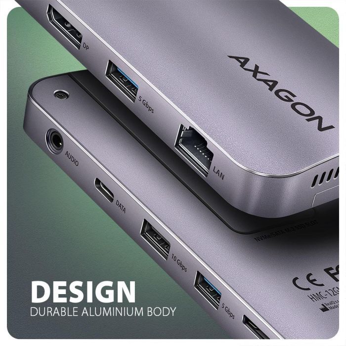 Концентратор AXAGON USB-C 12-in-1 HDMI + DisplayPort + RJ45 1000Mbps + PD100W aluminum gray (HMC-12GM2) изображение 7