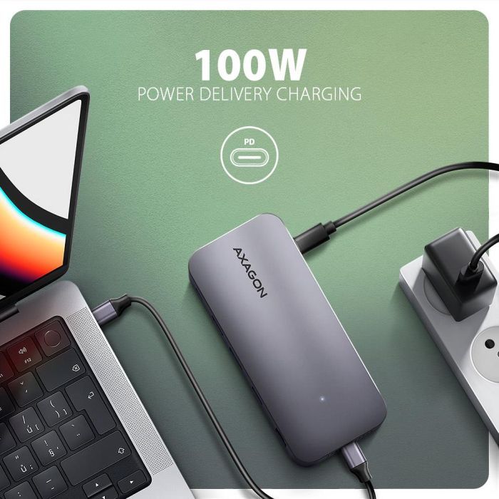 Концентратор AXAGON USB-C 12-in-1 HDMI + DisplayPort + RJ45 1000Mbps + PD100W aluminum gray (HMC-12GM2) изображение 8