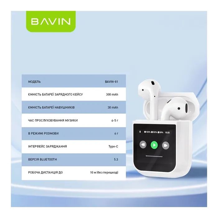 Наушники BAVIN BAVIN-81 Hi-Res LCD Tough White (HB-BA-81-WH) изображение 9