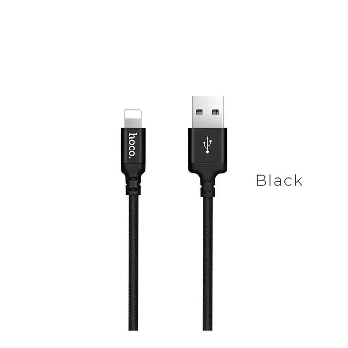 Дата кабель USB 2.0 AM to Lightning 2.0m 2A nylon X14 black HOCO (6957531062882)
