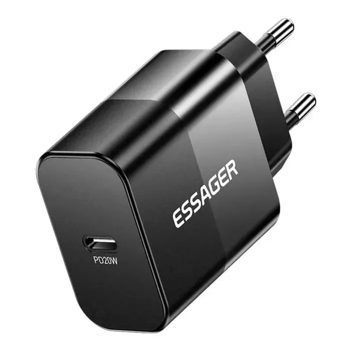Зарядное устройство Essager USB-C PD20W + cable USB-C to USB-C 60W black (E20JSB1-SYTT1-T) изображение 4